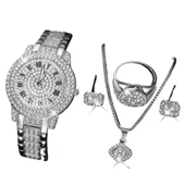 Kadın Lüks Rhinestone Kuvars Saat ve Takı Seti - Gümüş - 45cm thumbnail 6