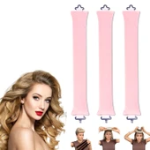 Isı Olmadan Kullanılan Lastik Saç Bukle Aparatı - Pembe - 3 Parça - 1
