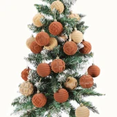 Bronz Flocklu Noel Topu Süs - 6cm - 12 Adet - 2