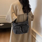 Kot Omuz Çantası - Retro - Siyah - Hobo Modeli - 6