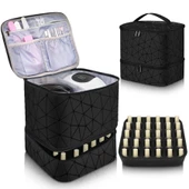 Çift Katmanlı Oje Organizer Çantası - Mor PU Şeritli - 6