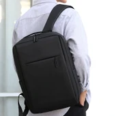 Çok Fonksiyonlu Su Geçirmez İş Laptop Sırt Çantası - Siyah - 15.6 inç - 1