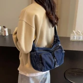 Kot Omuz Çantası - Retro - Siyah - Hobo Modeli - 2