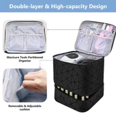 Çift Katmanlı Oje Organizer Çantası - Siyah PU Şeritli - 2
