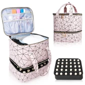 Çift Katmanlı Oje Organizer Çantası - Siyah PU Şeritli - 4
