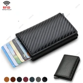 Karbon Fiber İnce Alüminyum RFID Cüzdan - Kahve - 2