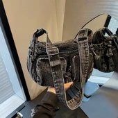 Kot Omuz Çantası - Retro - Siyah - Hobo Modeli - 3