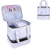 Çift Katmanlı Oje Organizer Çantası - Mor PU Şeritli - 7