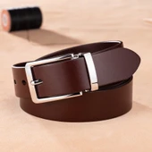 Erkek Moda İş Deri Kemer - Kahverengi - Pin Tokalı - 1