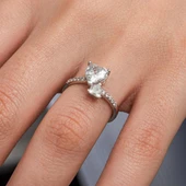 Beyaz Zirkon Taşlı Kalpli 925 Gümüş Yüzük Kadın - 6