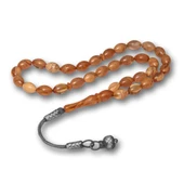 925 Ayar Gümüş Püsküllü Kazaz Sıkma Kehribar Tesbih - 2