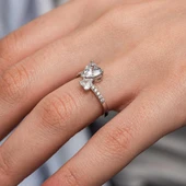 Beyaz Zirkon Taşlı Kalpli 925 Gümüş Yüzük Kadın - 2