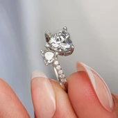 Beyaz Zirkon Taşlı Kalpli 925 Gümüş Yüzük Kadın - 3