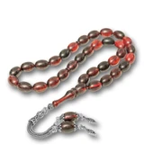 925 Ayar Gümüş Püsküllü Karışık Renk Kehribar Tesbih - 2