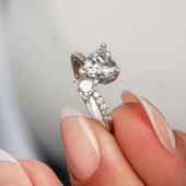 Beyaz Zirkon Taşlı Kalpli 925 Gümüş Yüzük Kadın - 4