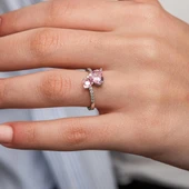 Pembe Taşlı Kalpli 925 Gümüş Yüzük Kadın - 5