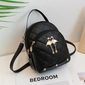 Kadın Mini Moda Sırt Çantası - Siyah - 4