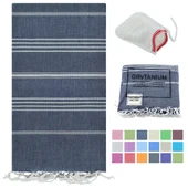 GRVTANIUM Kot Mavi %100 Pamuk 180x100cm Püsküllü Banyo,Plaj,Hamam Havlusu Kese Hediyeli M2 - 1