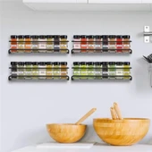 Metal Askılı Baharat Rafı - 2 Parça Set Gümüş - 6