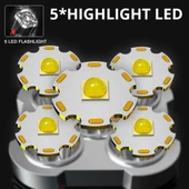 5 LED El Feneri - Taşınabilir - Yüksek Lumen - USB Şarjlı - Yan Işık - 4 Mod - Siyah - 5