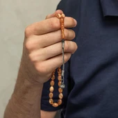 925 Ayar Gümüş Püsküllü Kazaz Sıkma Kehribar Tesbih - 4