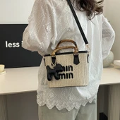 Renk Bloklu Sebze Sepeti Çanta - Kahverengi Askılı - 20cm-30cm - 3