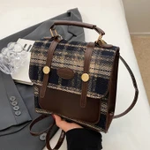 Kızlar Vintage Ekose Küçük Sırt Çantası - Mavi - 3