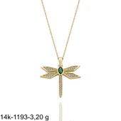 Zümrüt Taş Yusufçuk Özel Tasarım Çok Şık 14 Ayar Altın Kolye thumbnail 2