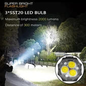 Mini LED Fener - Şarj Edilebilir - Su Geçirmez - 2000 Lumen - 8 Saat Pil Ömrü - 511 - 3
