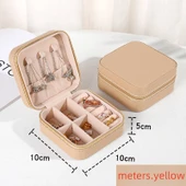 Mini Taşınabilir PU Deri Takı Saklama Kutusu - Sarı - 1