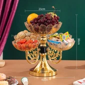 Kristal Dönme Özellikli İki Katlı Meyve Tabağı - Sarı Çiçek Desenli - 1