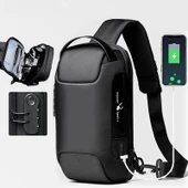 Erkek USB Çapraz Askılı Anti-Hırsız Omuz Çantası - Siyah - Su Geçirmez - Oxford - 9