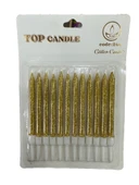 Simli Doğum Günü Parti Süs Pasta Mumu - Sarı - 8 Cm. - 12 Adetlik Paket - 1