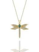 Zümrüt Taş Yusufçuk Özel Tasarım Çok Şık 14 Ayar Altın Kolye thumbnail 1