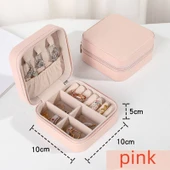 Mini Taşınabilir PU Deri Takı Saklama Kutusu - Pembe - 1