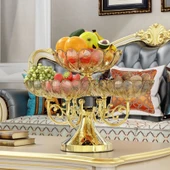 Kristal Dönme Özellikli İki Katlı Meyve Tabağı - Siyah Lotus Desenli - 7
