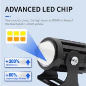 Motosiklet LED Farı - Tek Paket - Çift Renk Yüksek/Düşük Işık - 5