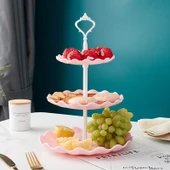 İskandinav Tarzı Üç Katlı Kek Meyve Tatlı Sunum Tepsisi - Pembe - 5