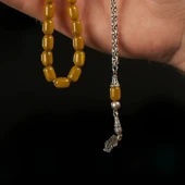 925 Ayar Gümüş Püsküllü Sarı Sıkma Kehribar Tesbih thumbnail 3