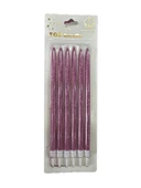 Simli Doğum Günü Parti Süs Pasta Mumu - Sarı - 15 Cm. - 6 Adetlik Paket - 1