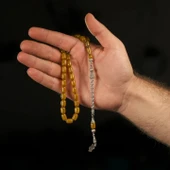 925 Ayar Gümüş Püsküllü Sarı Sıkma Kehribar Tesbih thumbnail 1