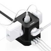 Kompakt Küp Avrupa Standartı Çoklu Priz - USB - 2 Metre - 5