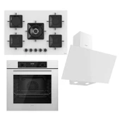 Ferre STEAMART-FRYART Serisi Beyaz Set (SS036 + QBL63CB +D078 ) - Emaye Izgara - 75 Cm Ocak - 1
