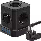 Kompakt Küp Avrupa Standartı Çoklu Priz - USB - 2 Metre - 4