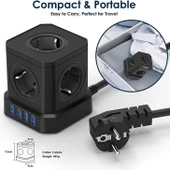 Kompakt Küp Avrupa Standartı Çoklu Priz - USB - 2 Metre - 1