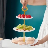 İskandinav Tarzı Üç Katlı Kek Meyve Tatlı Sunum Tepsisi - Pembe - 4