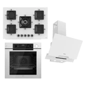 Ferre STEAMART-FRYART-SILENTART Serisi Beyaz Set (SS036 + QEP64CB +D064-SA ) - Emaye Izgara - 75 Cm Ocak - 1