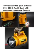 ULTRA GÜÇLÜ 4000 Lümen USB Şarjlı El Feneri P50, COB & Renkli Şerit LED | Powerbank Özelikli Deprem - 2