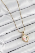 Zincir Beyaz Sanatsal Portre İnci Detaylı Gül Figürlü Model Gold Renk Kadın Kolye - EBJ250605W34547 thumbnail 2