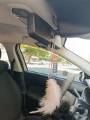 Disko Toplu Metal Yıldız Dikiz Ayna Süsü Pudra Pembe Tüylü - 4